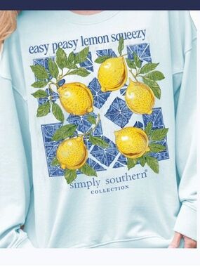 Simply Southern Light Blue Crewneck Sweatshirt with Yellow Lemon-Large